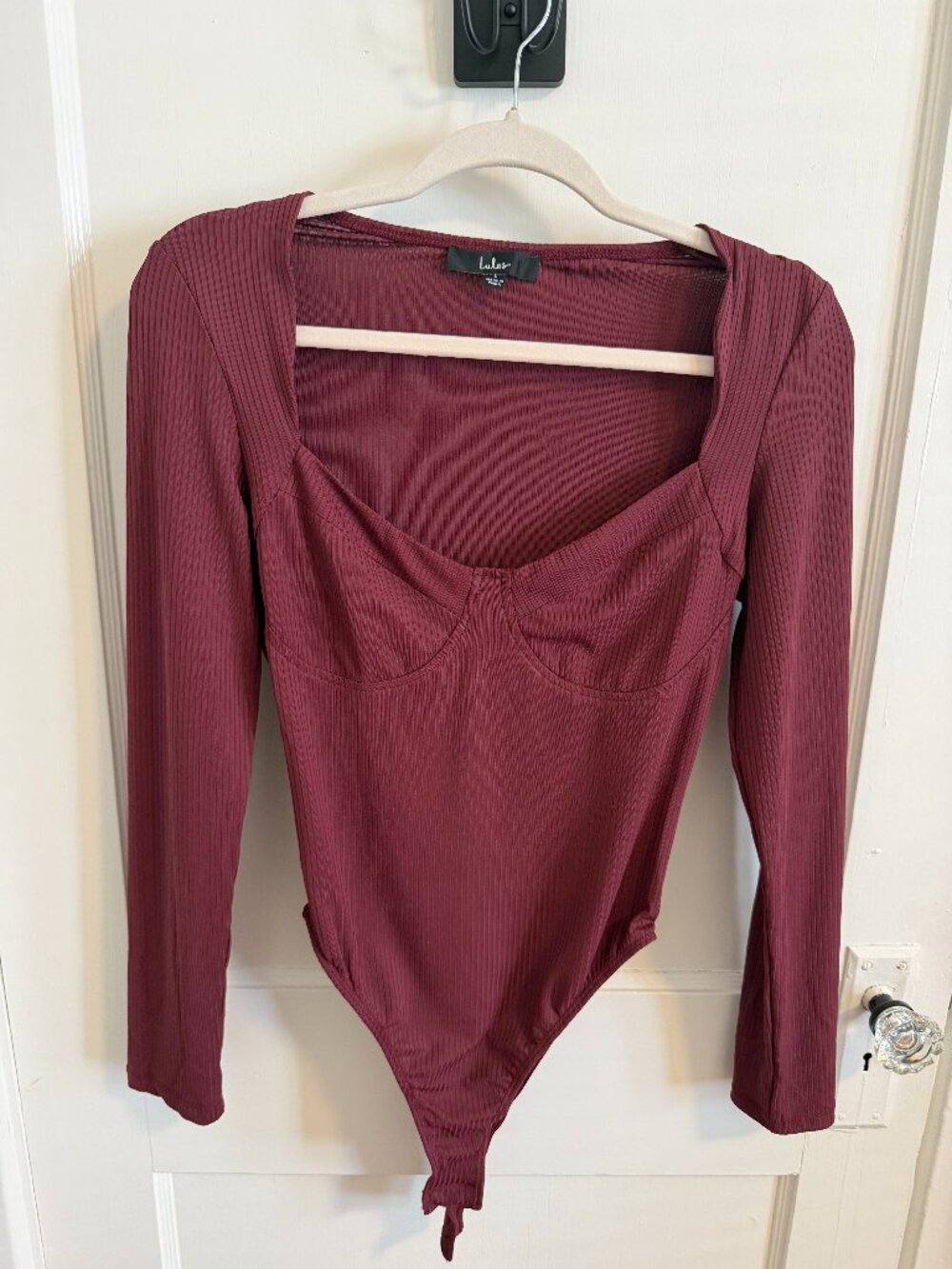 Lulus Ribbed Long Sleeve Bodysuit | Size L | Mauve Bustier Style Top